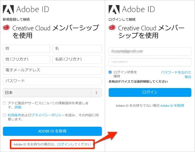 Adobe ID ログイン