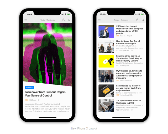 The new Feedly app is optimized for the iconic iPhone notch and respects the bottom home area.