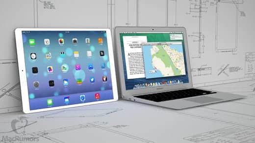 iPad Maxi、MacBook Air 13インチとの大きさ比較。