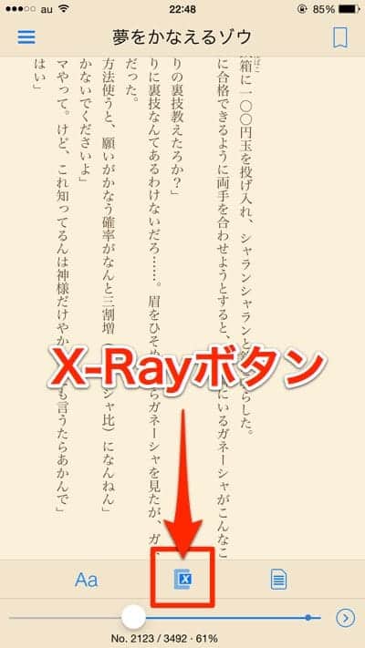 KindleアプリのX-Rayボタン