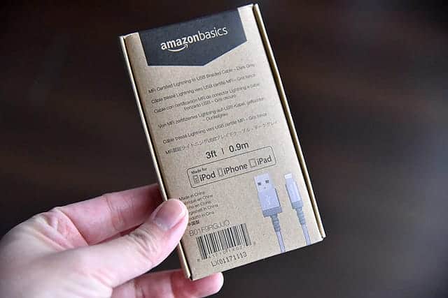 Amazonベーシック Apple認証 高耐久ナイロン ライトニングUSB充電ケーブル ダークグレー 0.9m パッケージ