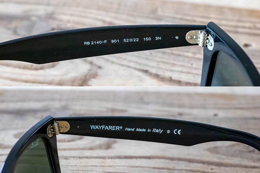 レイバンのメガネのフレーム　内側に型番などの刻印があります