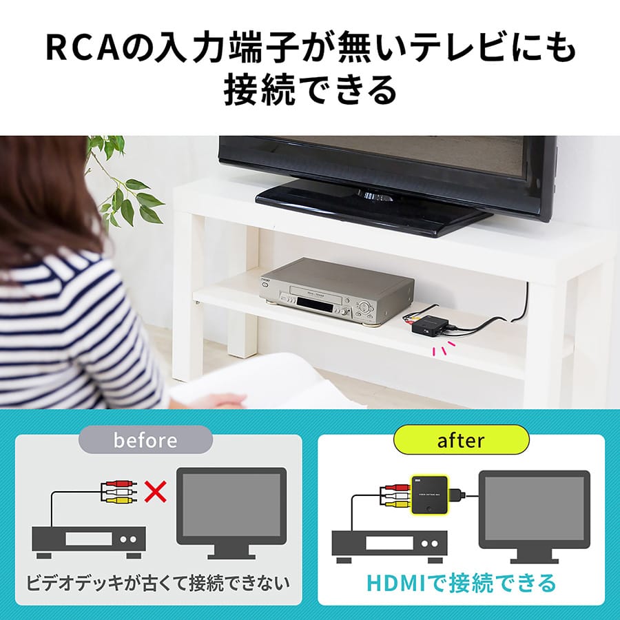 HDMI搭載でRCAの入力端子が無いテレビでも接続できる