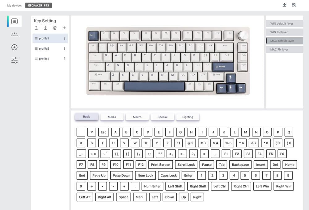 EPOMAKER P75 ソフトでキー配列変更可能