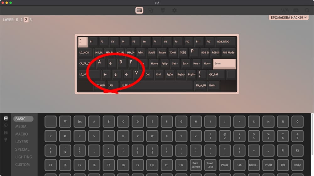 Epomaker Hack 59 VIA キーボード設定